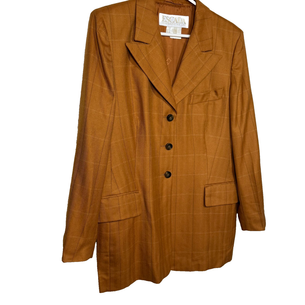Cashmere Vintage Escada Margaretha Ley Plaid Blazer Jacket Rust Gold US 10 - Picture 10 of 13